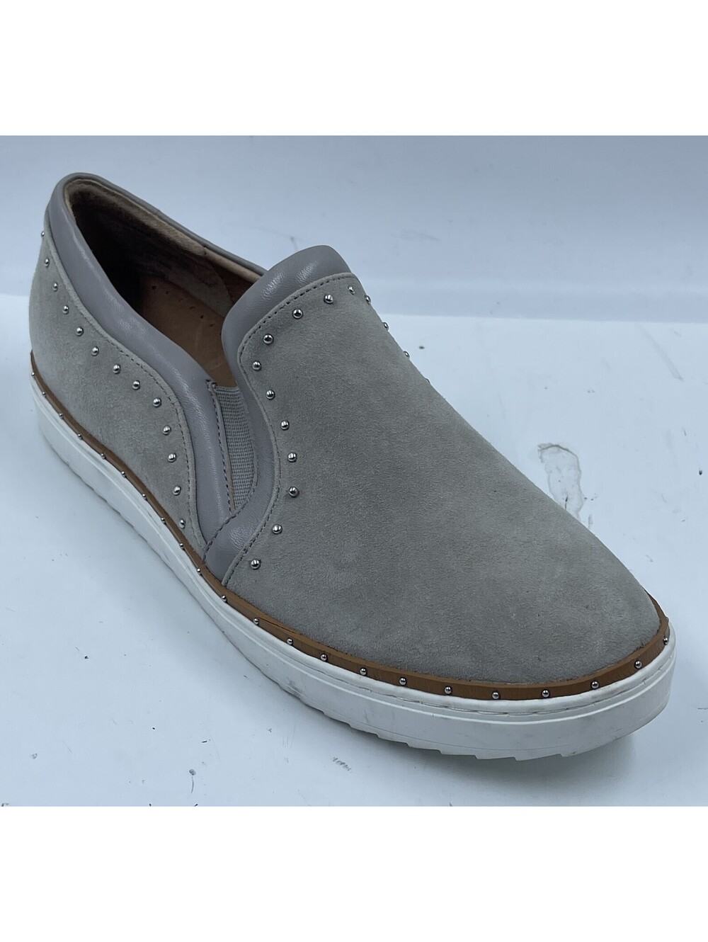Halogen Women's Sneakers Sz 9M Gray Leather Studded Casual Slip On Loafers Shoes